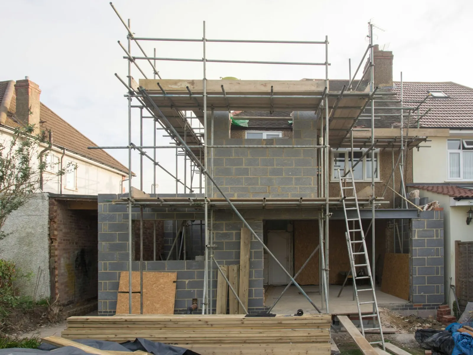 Addition under construction with scaffolding