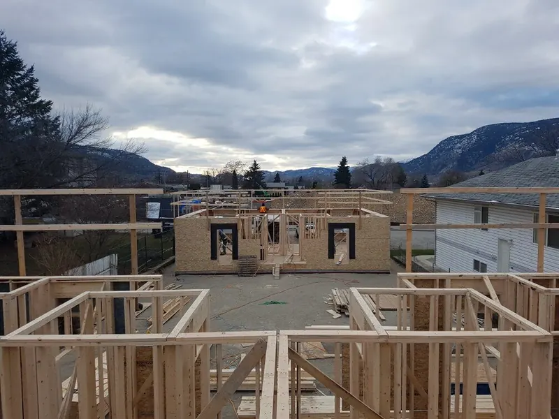 Townhome walls framed on the slab